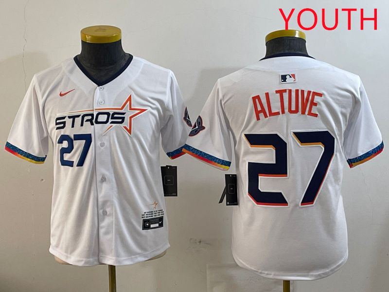 Youth Houston Astros 27 Altuve White Fourth generation Joint Name 2025 Nike MLB Jersey style 7